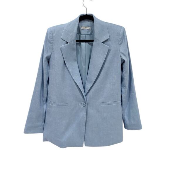 Alice + Olivia Denny Notch Collar Boyfriend Blazer In Chambray Oversized Size 0 - Picture 7 of 14